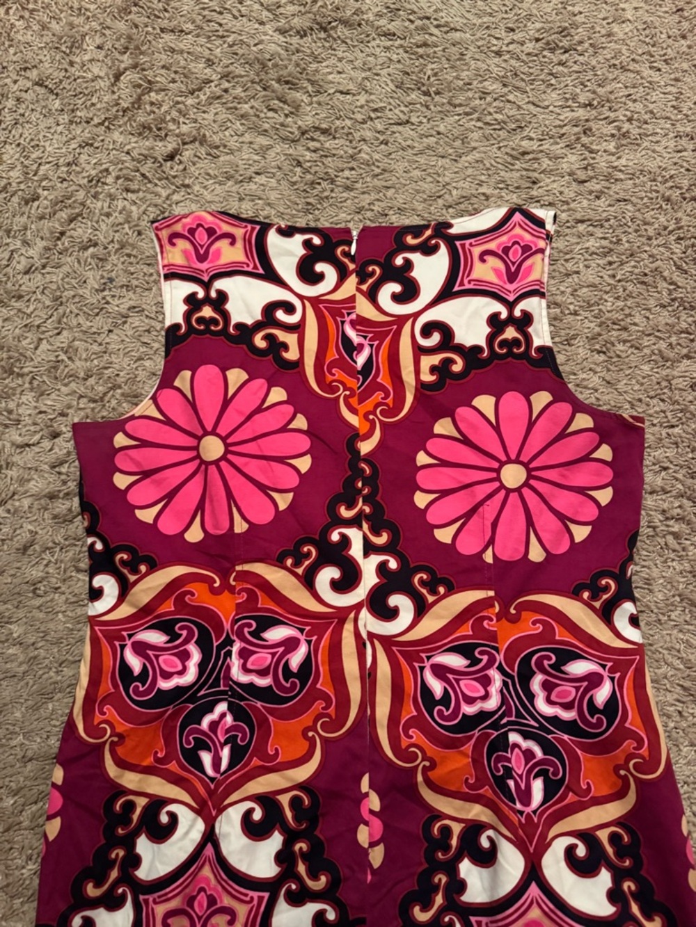 David Meister Sz 10 Pink Black Floral Retro Print Cotton Dress w/ lining - Picture 6 of 8